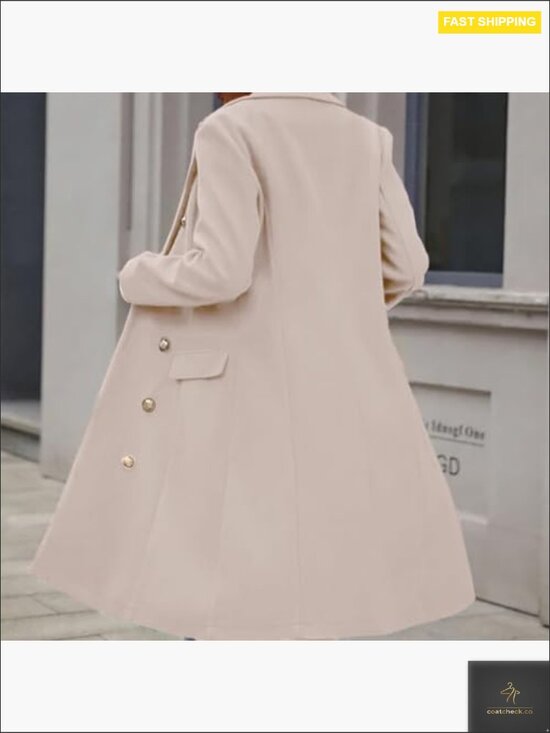 Long Wool Trench Coat Classic Double Breasted Pea Coat Fall Winter Chic - Picture 5 of 6